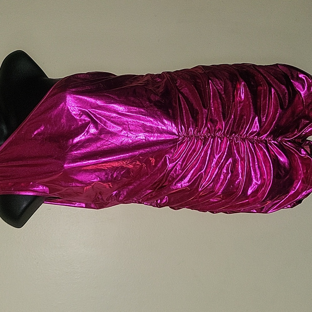 Metallic Fuchsia One-Shoulder Romper - Picture 2 of 6